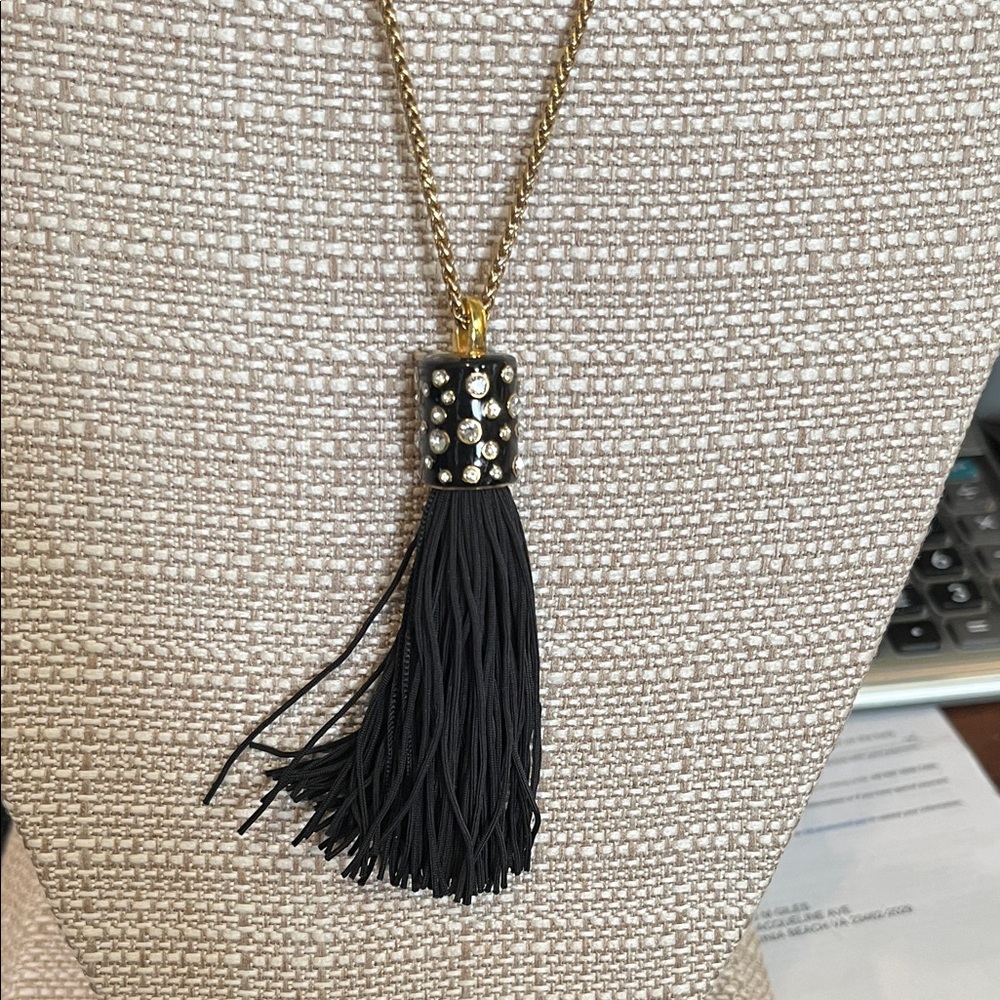 Ann Taylor Black and Gold Tassel Necklace